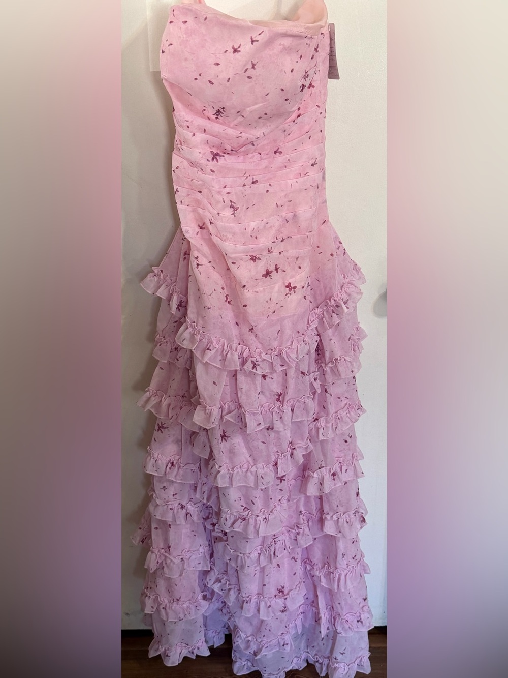Pink Floral Ruffle Tiered Dress
